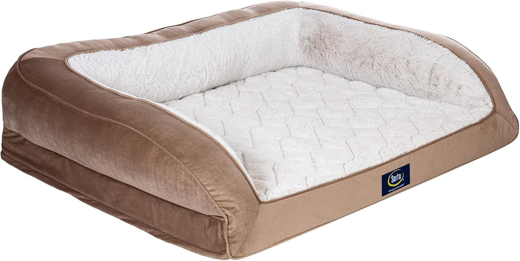 Serta Orthopedic Quilted Couch Dog Bed for Pets, Desert Sand (X-Large)