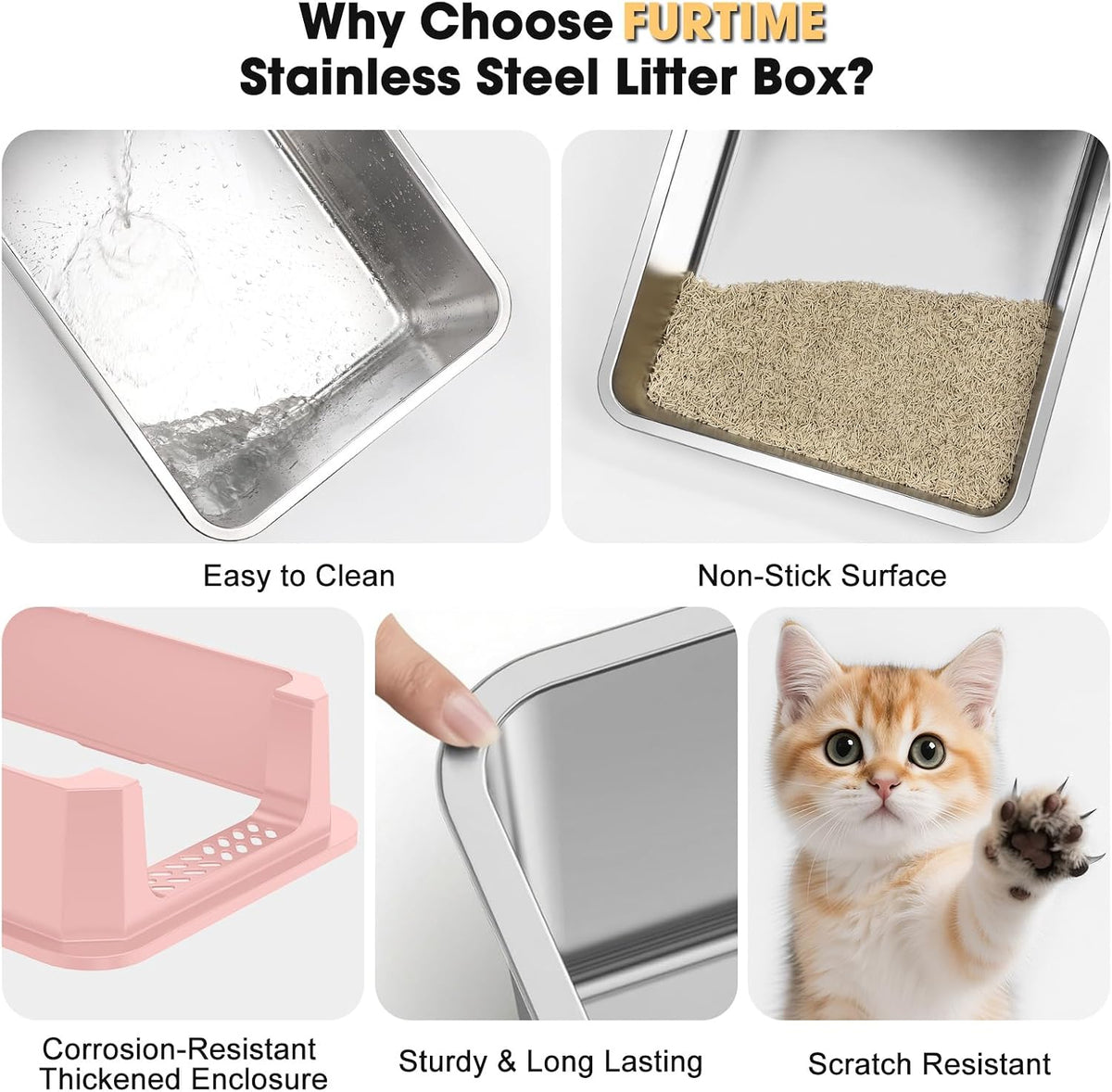 FURTIME Stainless Steel Cat Litter Box, Extra Large Cats Metal Litter Box