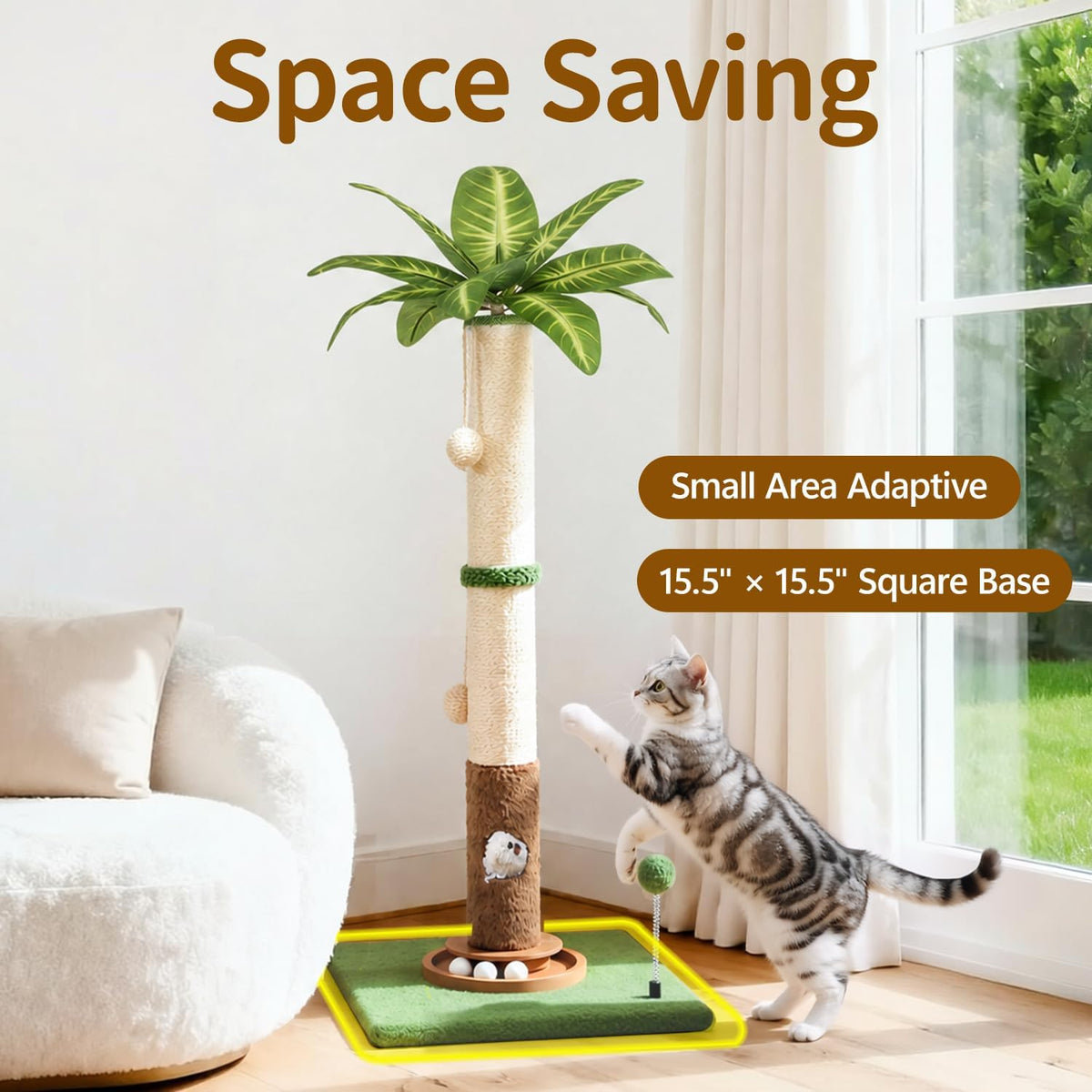 35" Tall Palm Tree Cat Scratching Post Vertical for Indoor Cats