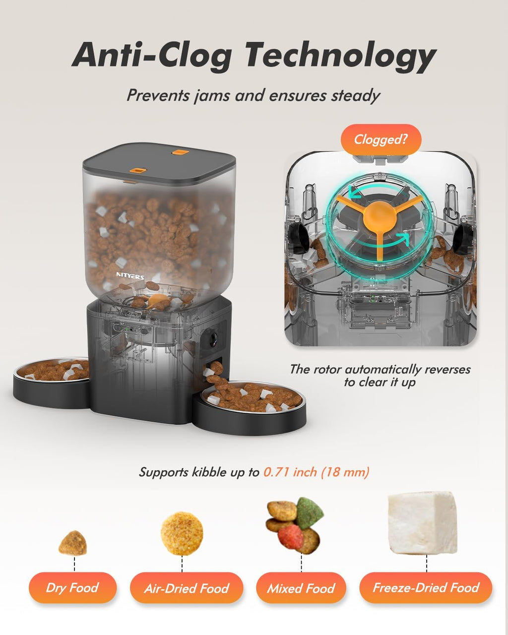 Automatic Cat Feeder for 2 Cats with 2K Cameras - 8L/ 34 Cups Dual Dog Food Dispenser for 2-18mm Dry Food, 2.4G&5G WiFi, Night Vision, 2-Way Talk, Up to 99 Portions 15 Meals Per Day, 10s Voice