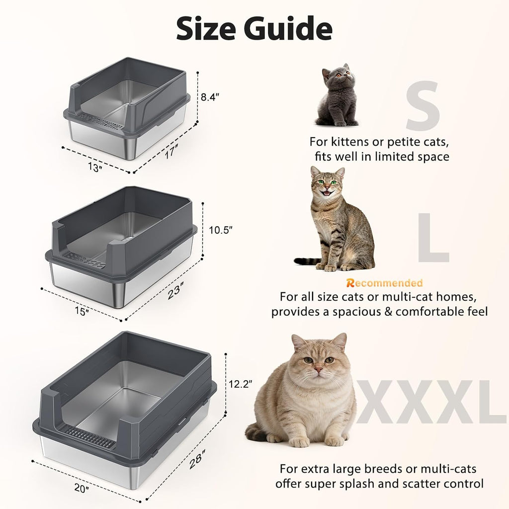 FURTIME Stainless Steel Cat Litter Box, Extra Large Cats Metal Litter Box