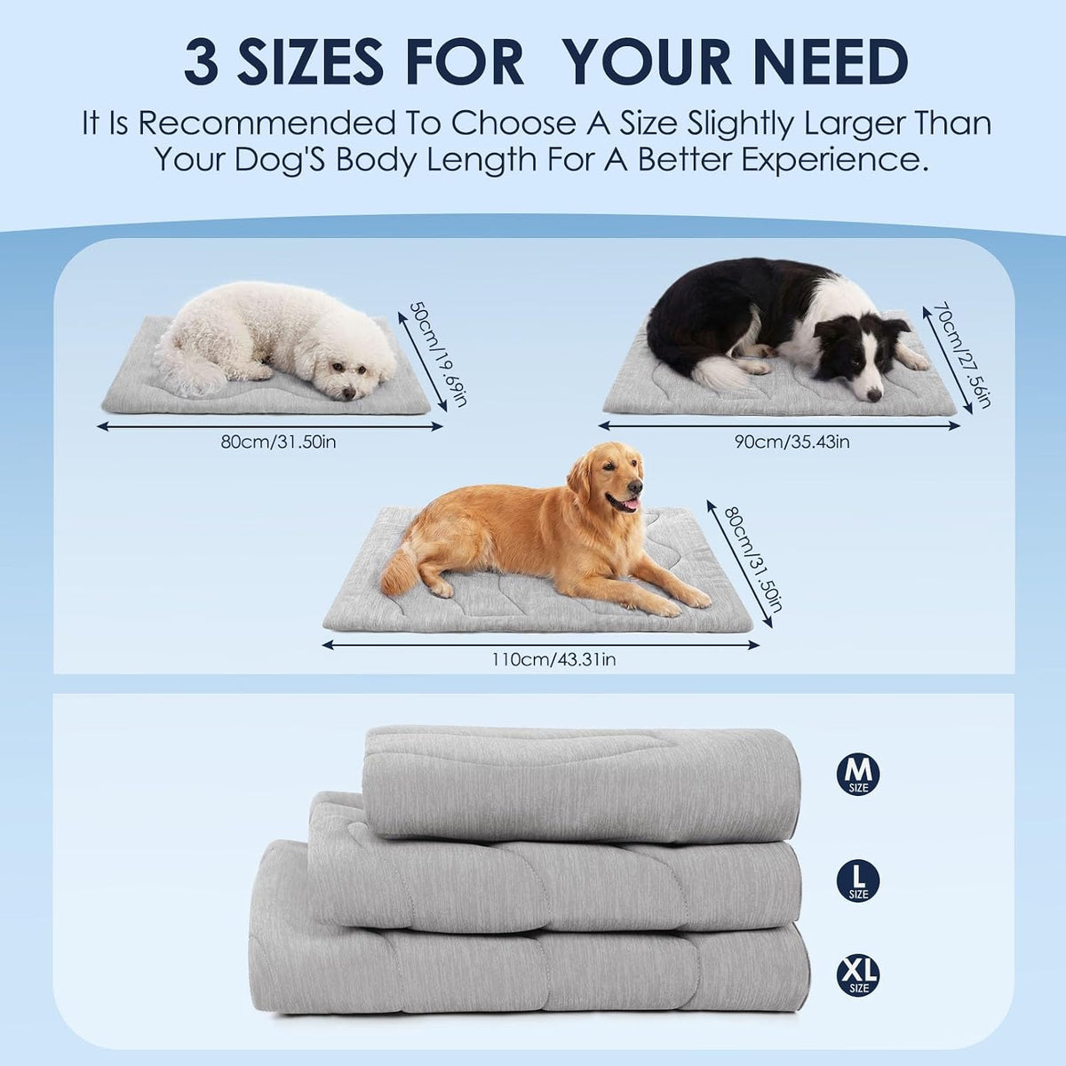ASENKU Dog Cooling Mat, Portable & Durable Cooling Mat for Dogs, Summer Anti-Slip Breathable Cooling Bed for Large Dogs 60–100 lbs (Golden Retriever, Lab, German Shepherd), 43x32 inches, Grey Wave
