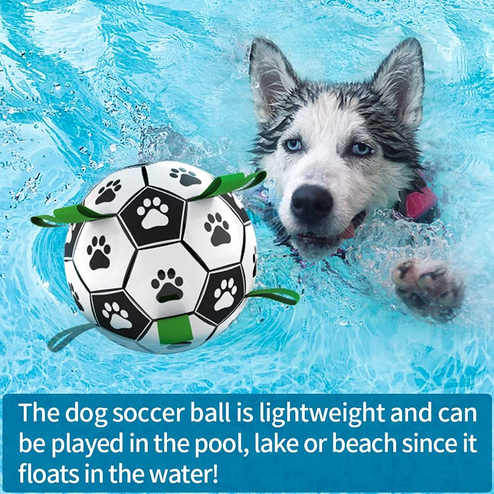 QDAN Large Dog Toys, 8 Inch Soccer Ball for Dogs with Straps, World Cup Interactive Toys for Tug of War, Puppy Birthday Gifts, Water Toy, Durable Dog Balls for Medium Large (Pack of 2)