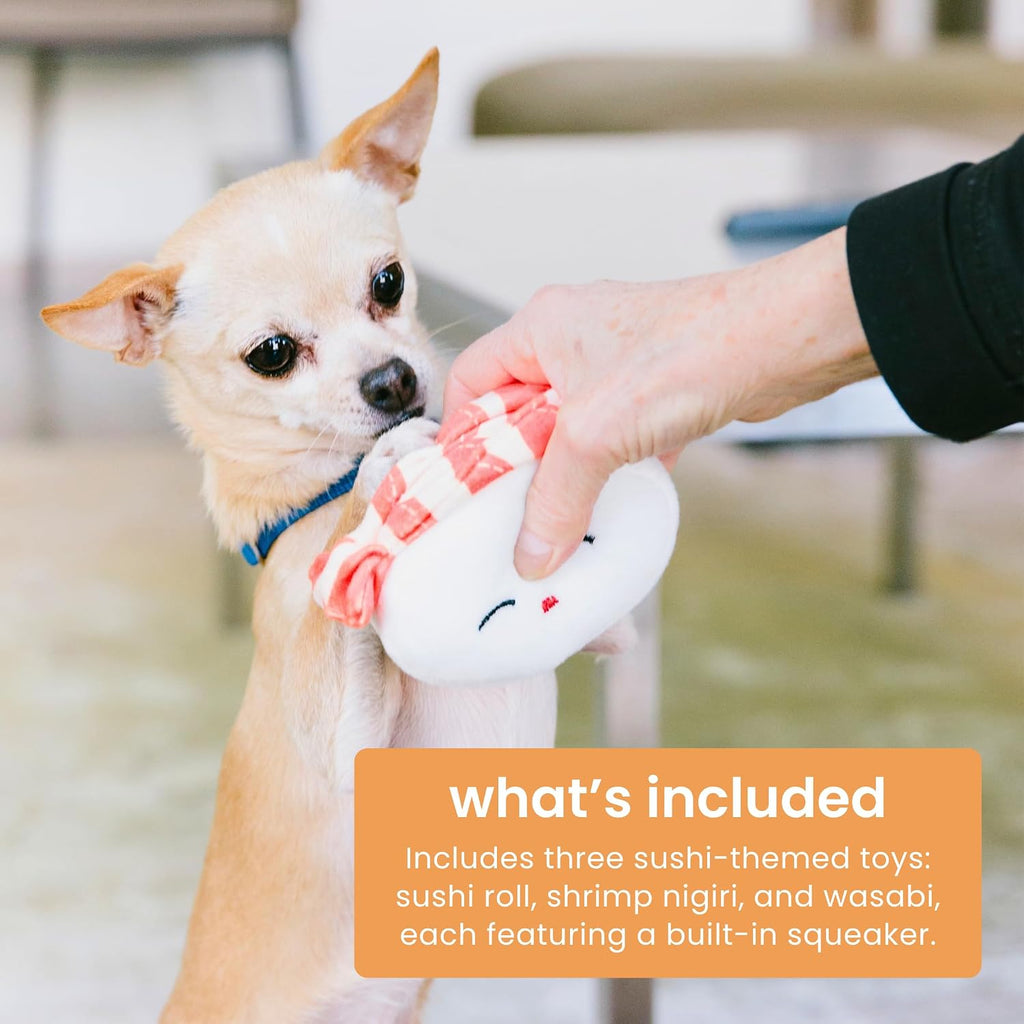 Pearhead Sushi Plush Squeaky Dog Toys, Gift Set