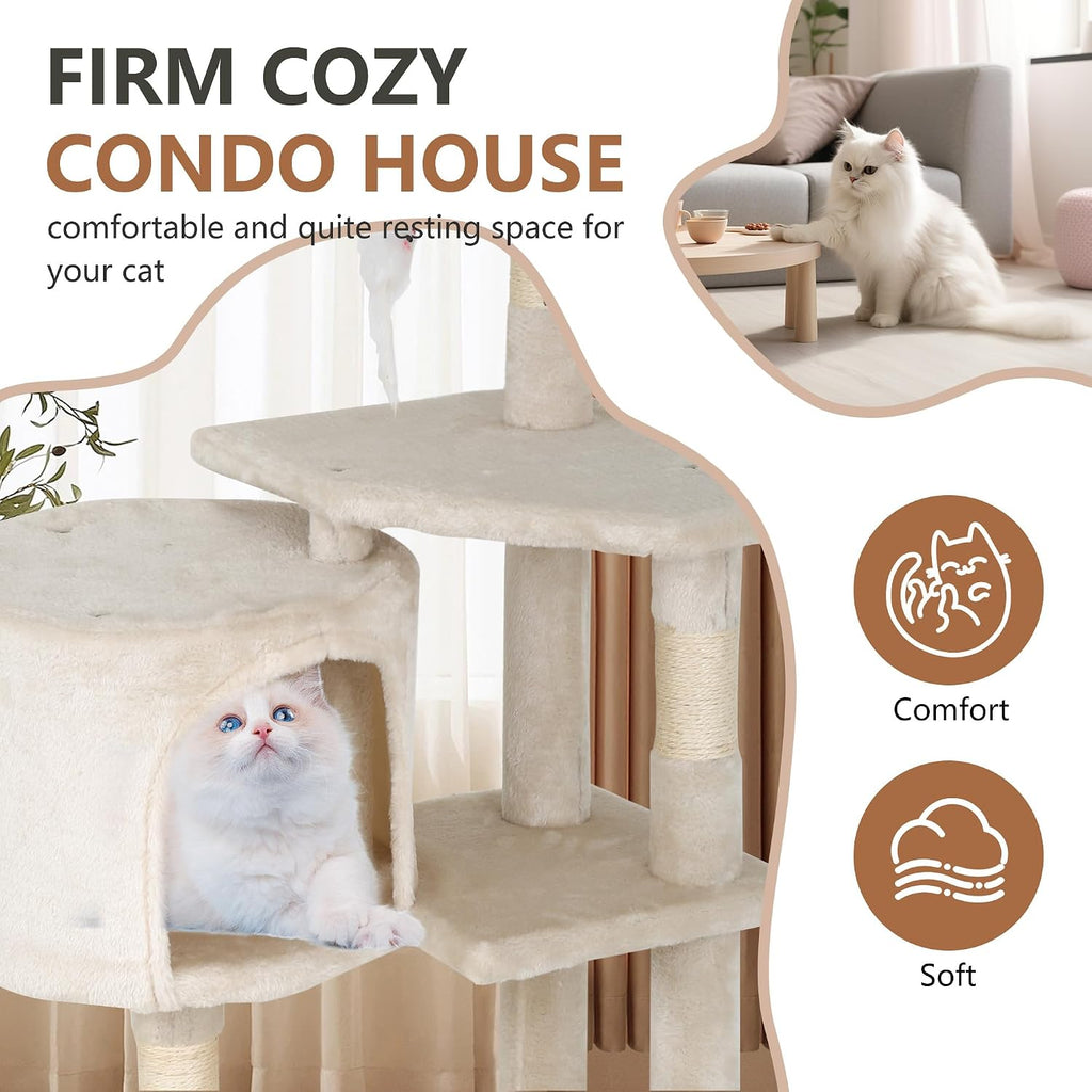 FDW | 36" Cat Tree Tower | Beige | Multi-Level Indoor Activity Center