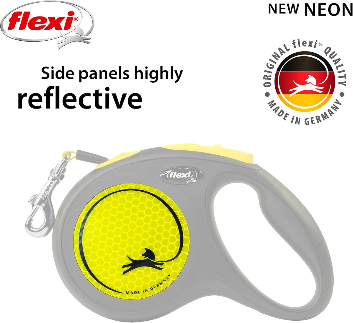 FLEXI® Neon Tape Retractable Dog Leash, Medium, 16 ft - Neon Yellow/Black
