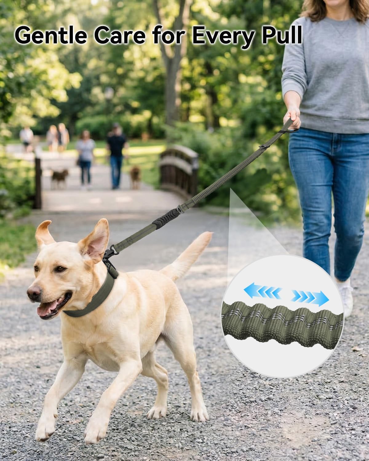 Joytale Tactical Bungee Dog Leash, Shock Absorbing No Pull, Army Green