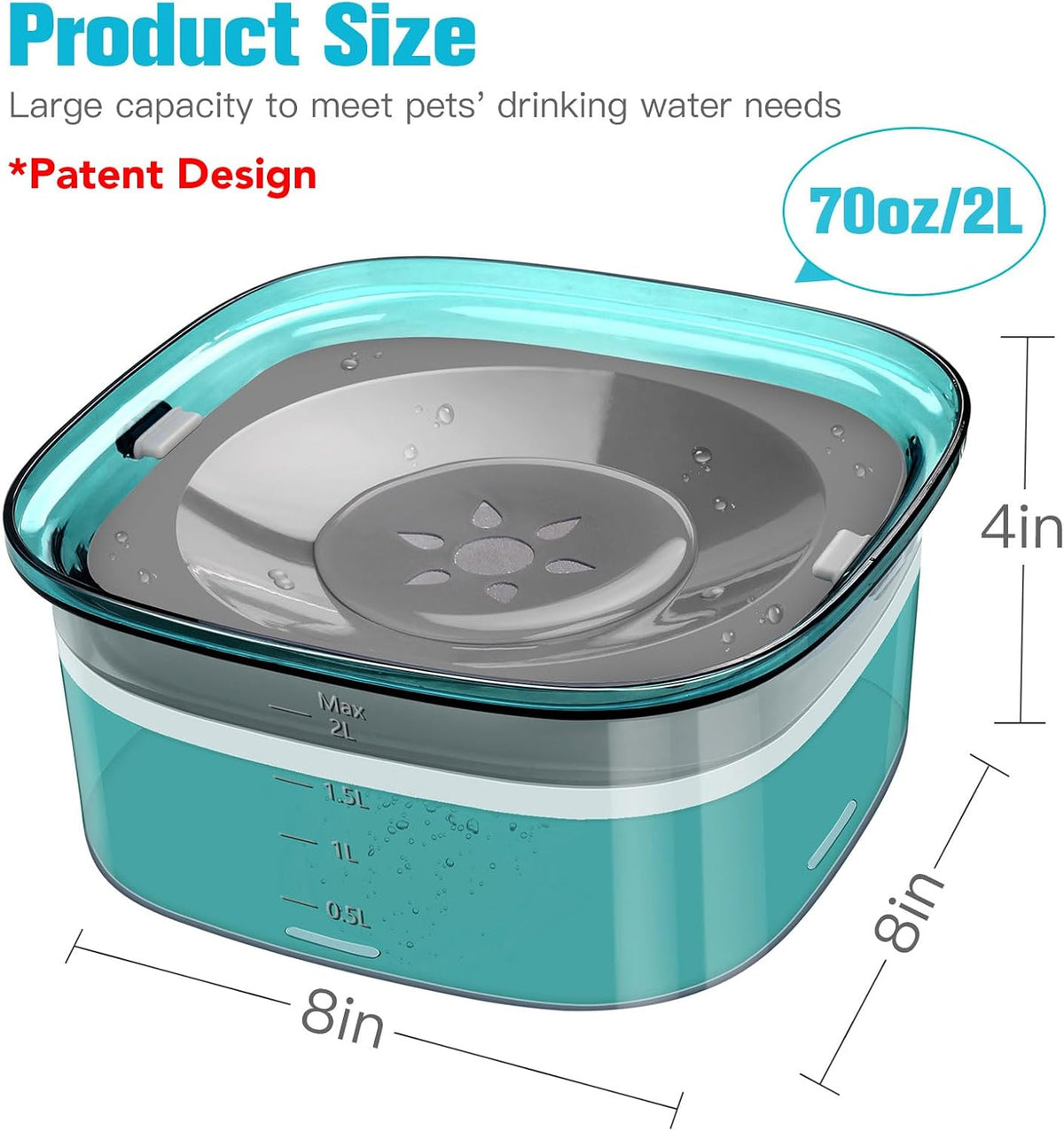 UPSKY 70oz Dog Water Bowl, No Spill Slow Drinking Feeder for Messy Drinker | Large Capacity, Spill Proof, Prevent Pet Prevents Choking, Anti-Slip, Visible Water Level, Suitable for Travel and Car Trips
