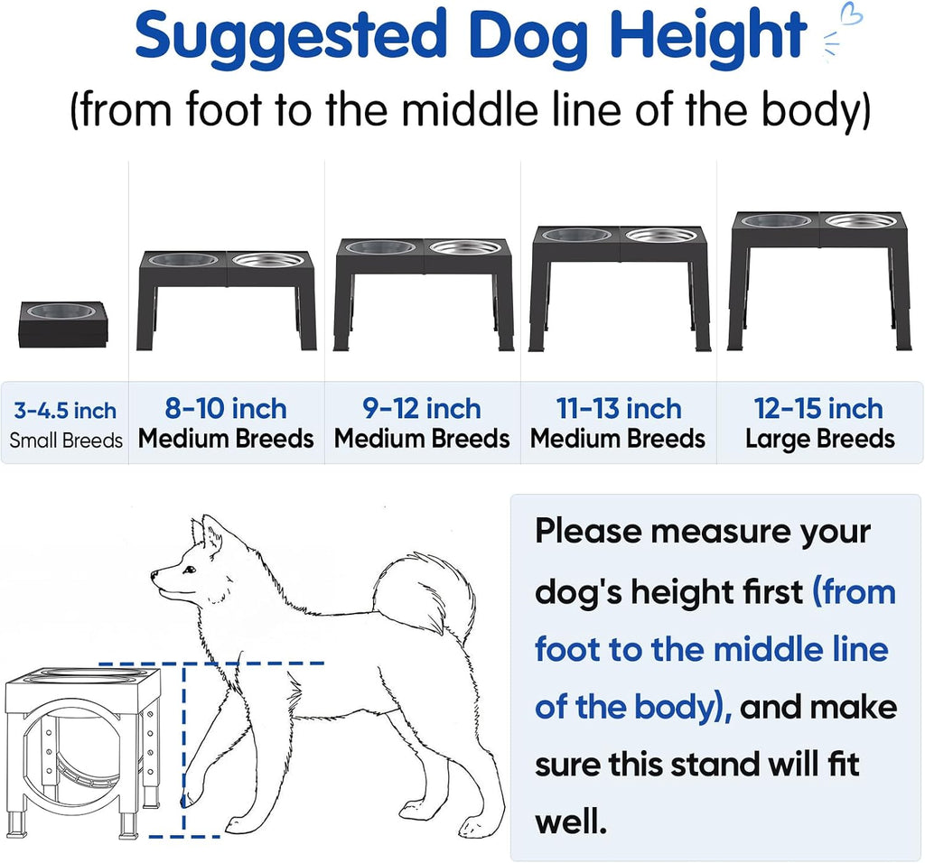 XIAZ Elevated Dog Bowls Large Breed Raised Dogs Bowl Stand Large/Medium Sized Dog Slow Feeder Dogs Bowls Food Water Stands 5 Heights Adjustable 9/11/12/14in Pet Feeder Dish Station