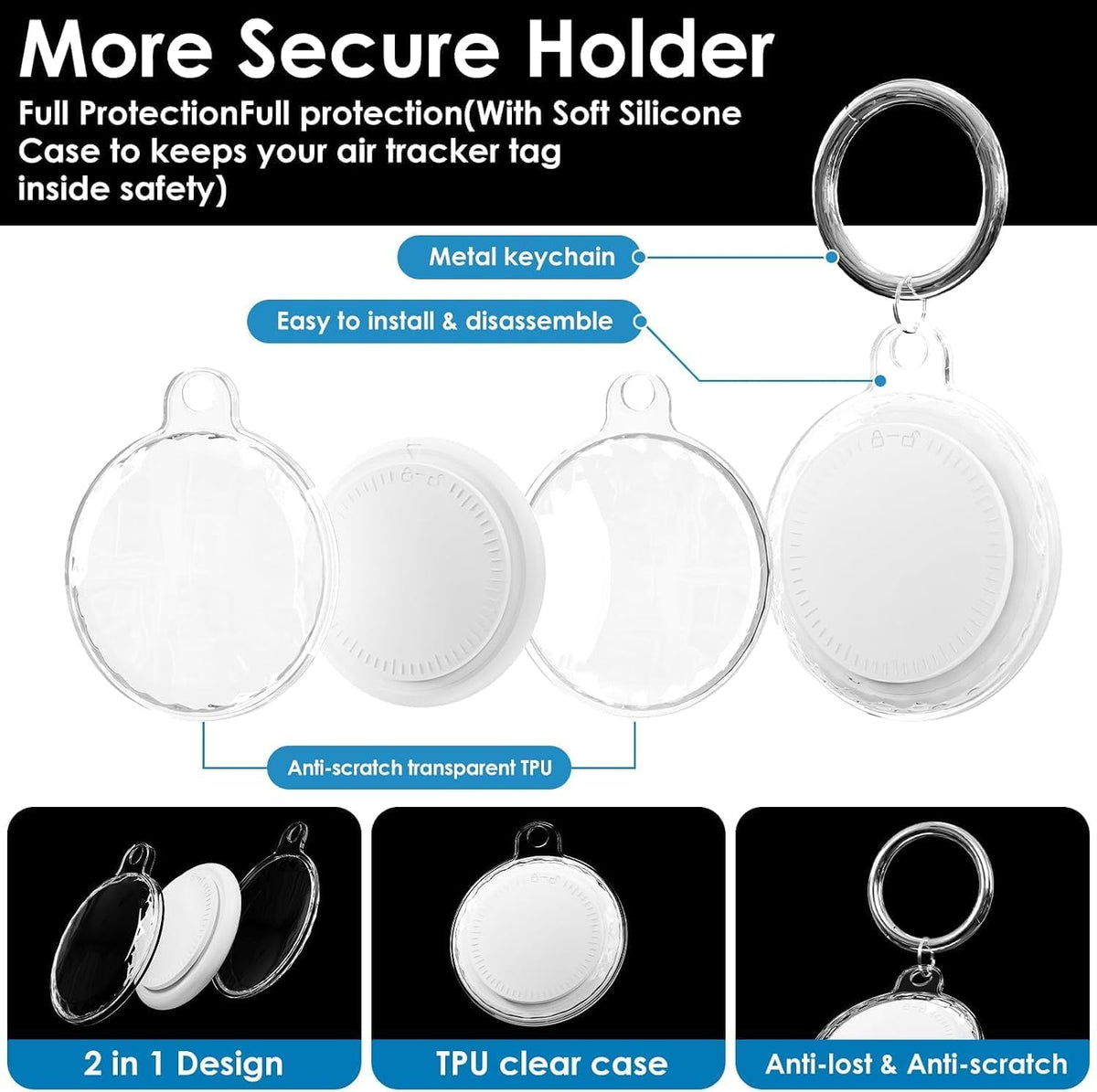 GPS Tracker Tags-4 Pack,Bluetooth Tracker Tags Works with Apple Find My APP (iOS Only, Not for Android),Smart Tag with Keychain/Lanyard,Item Finders Tracker for Key, Luggage, Wallet,Bags,Pets (4Pack)