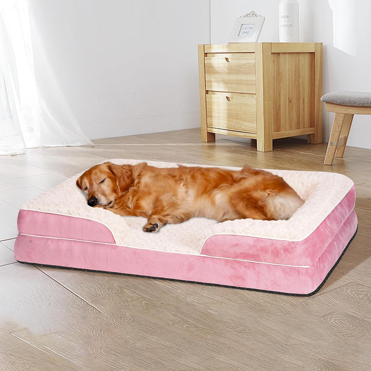 Orthopedic Dog Beds Medium Large Sized Dog, Dog Sofa Bed, Pet Beds(Pink, L)