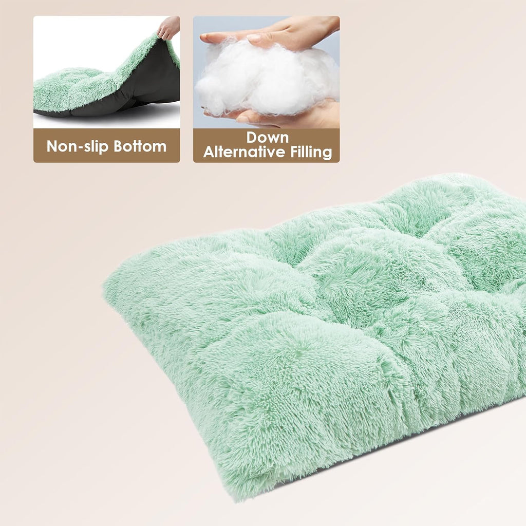 EHEYCIGA Fluffy Dog Crate Bed for Large Dogs, Plush Faux Pad, Apple Green