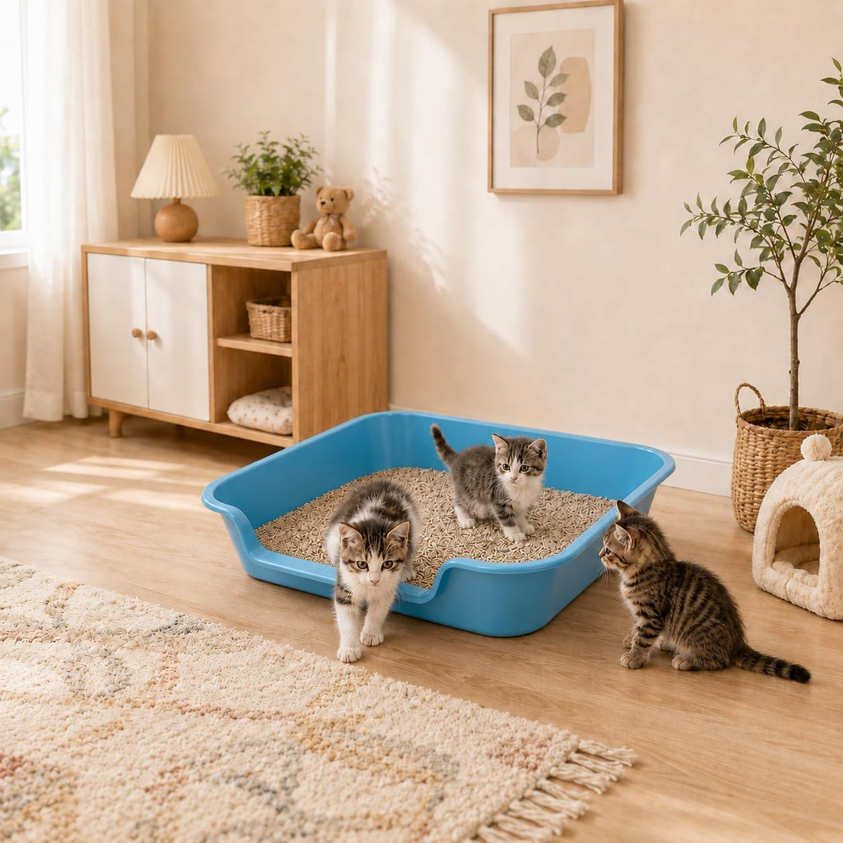 Extra Large Low Entry ABS Cat Litter Box, Yellow, 24" L x 20" W, 2 Pack | Durable low entry litter box, non-stick, odor-free, ideal for seniors, kittens, rabbits, large cats and multi-pet homes.