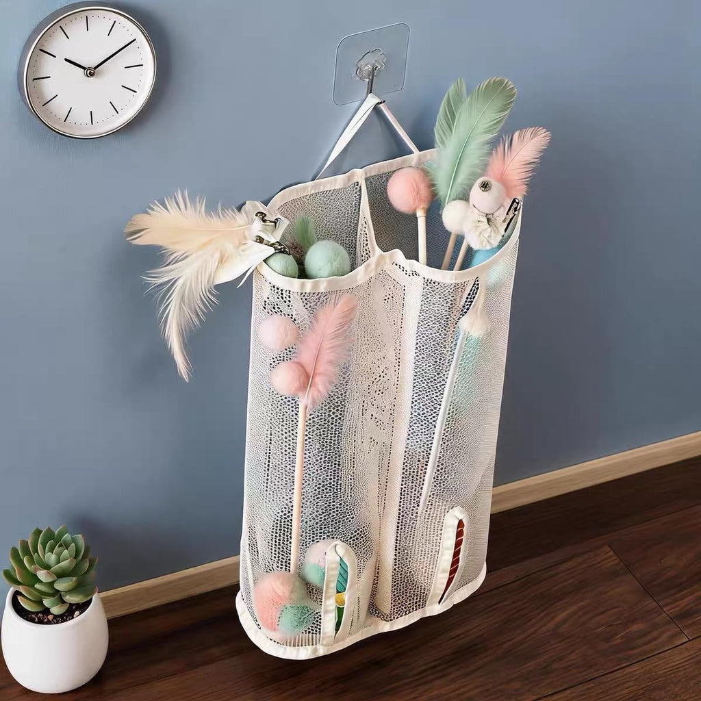 Cat Toy Organizer – Storage Holder for Cat Teaser Toys, Compact Stand for Keeping Pet Toys Neat and Tidy (2-Compartment)