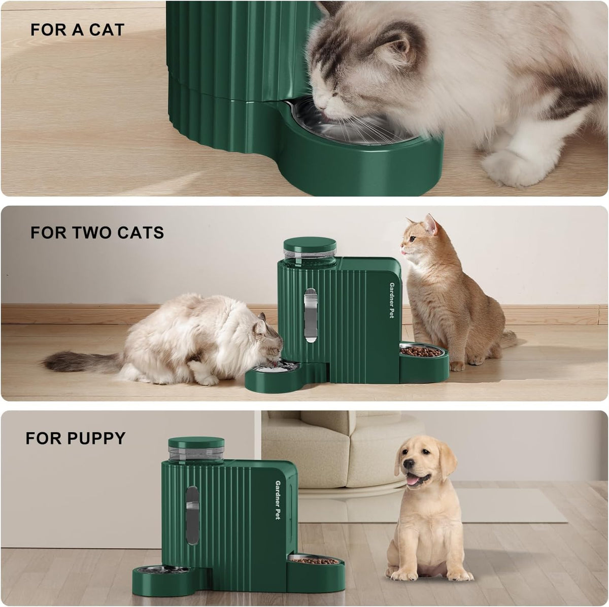 Gravity Automatic Cat Feeder, Water & Food Dispenser Set, Stainless Bowls