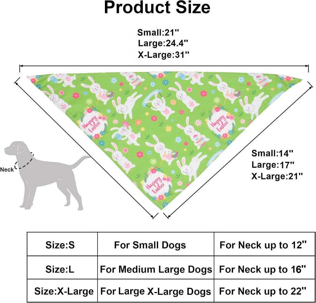 ADOGGYGO 4 Pack Easter Dog Bandana Triangle Dog Scarf Rabbit Easter Egg Pattern Pet Bandana for Medium Large Dogs Pets (Large)