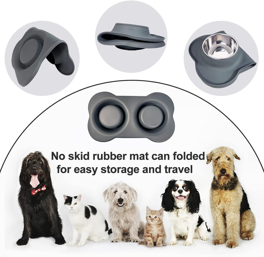 AsFrost Dog Food Bowls Stainless Steel Dog Food & Water Bowl Set with No Spill Non-Skid Silicone Mat, Dog Dishes Pet Feeding Bowls for Small Medium Large Sized Dogs Cat Puppy Food Bowl, Grey, 4 Cup