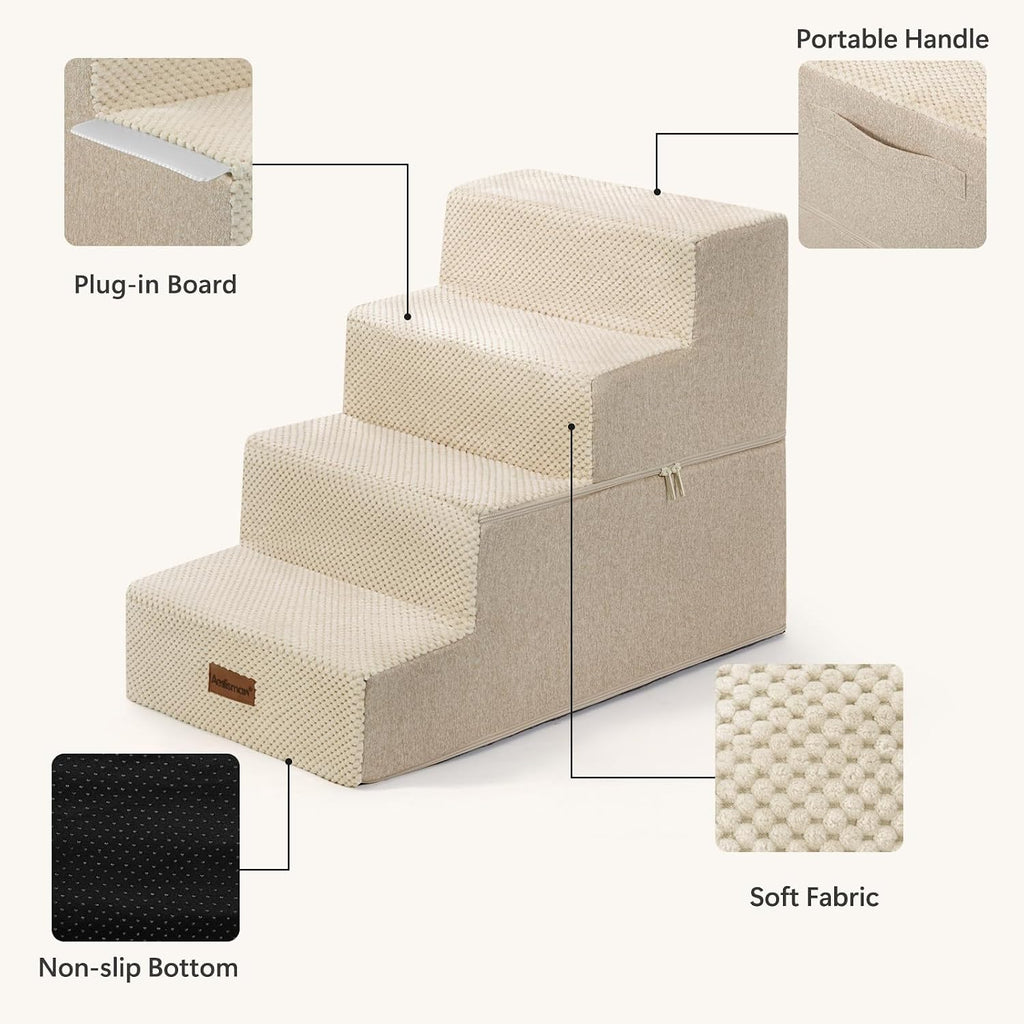 Aodisman Dog Steps for Bed or Couch,4-Step Pet Stairs for Small Dogs & Cats