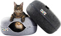 Cattasaurus Peekaboo Cat Cave Donut for Multiple & Large Cats up to 30-45 lbs, 3-in-1 Self Warming Cat Bed, Tunnel & Scratcher for Indoor Cats, Washable & Detachable (Light Gray + Dark Gray, Large)