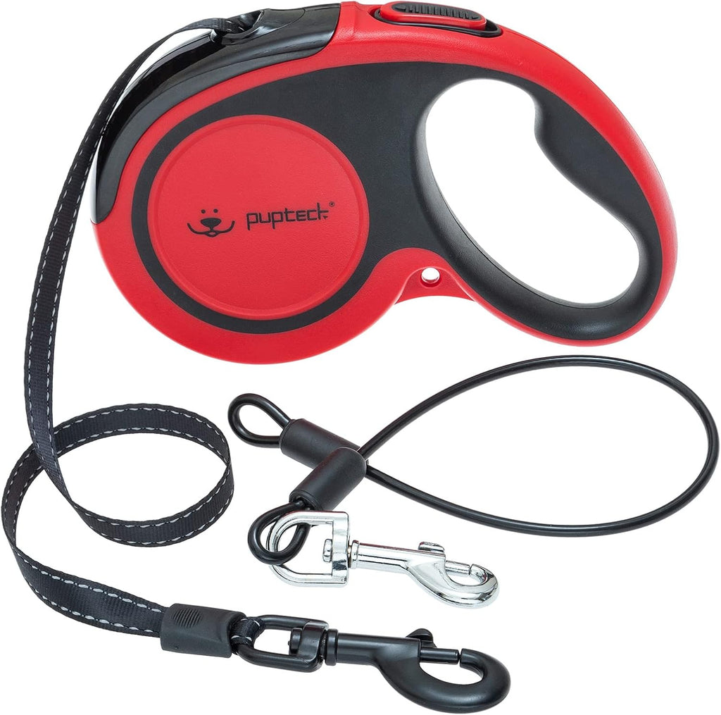 PUPTECK 16 ft Retractable Dog Leash with Chew Proof Cable for up to 110lbs Small Medium Large Dogs, Heavy Duty Dog Leash for Daily Training Walking, Red