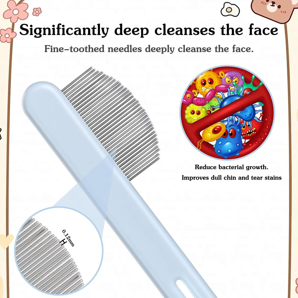 Stainless Steel Dog Eye Comb, Pet Facial Grooming Comb, Dog Flea Combs, Round-Tip Arc Teeth, Stress-free Tear Stain Remover for Dogs & Cats Fit Yorkie, Shih Tzu, Maltese Maltipoo Pomeranian (Blue)