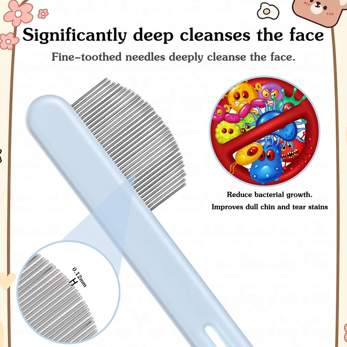 Stainless Steel Dog Eye Comb, Pet Facial Grooming Comb, Dog Flea Combs, Round-Tip Arc Teeth, Stress-free Tear Stain Remover for Dogs & Cats Fit Yorkie, Shih Tzu, Maltese Maltipoo Pomeranian (Blue)