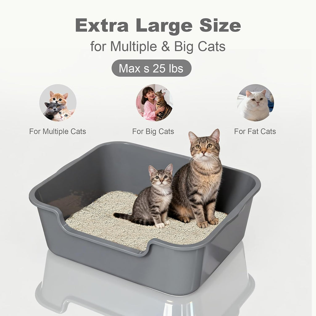 Extra Large Low Entry ABS Cat Litter Box, Grey, 24" L x 20" W x 8", 1 Pack | Durable low entry litter box, non-stick, odor-free, ideal for seniors, kittens, rabbits, large cats and multi-pet homes.