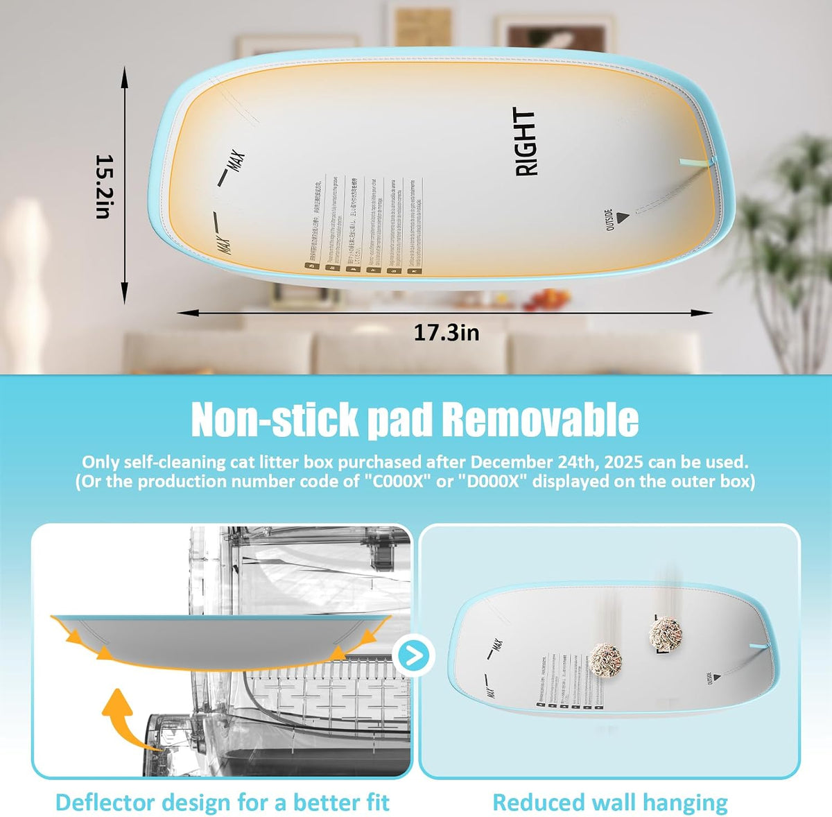 （2 Pack） DuckSky Waterproof Cat Litter Pad Replacement Part for 65L+9L Self Cleaning Litter Box, Leakproof Mat, Anti-Stick Accessory [Only Compatible with Orders Purchased After December 23, 2025]