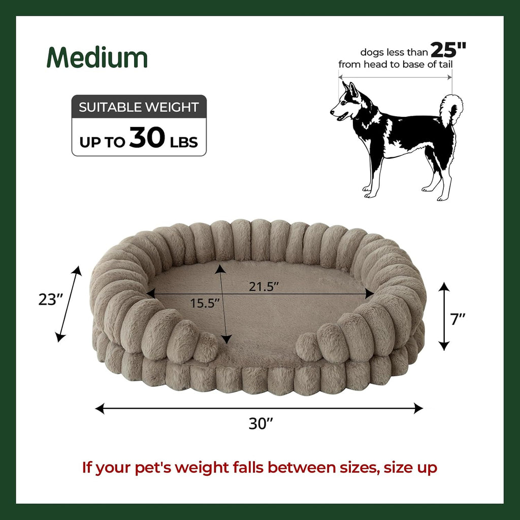 BALANCE Calming Dog Bed for Medium Sized Dogs, 30 Inches Oval Washable Pet Bed with Sides, Orthopedic Pet Couch Sofa with Non-Slip Bottom, Oatmeal