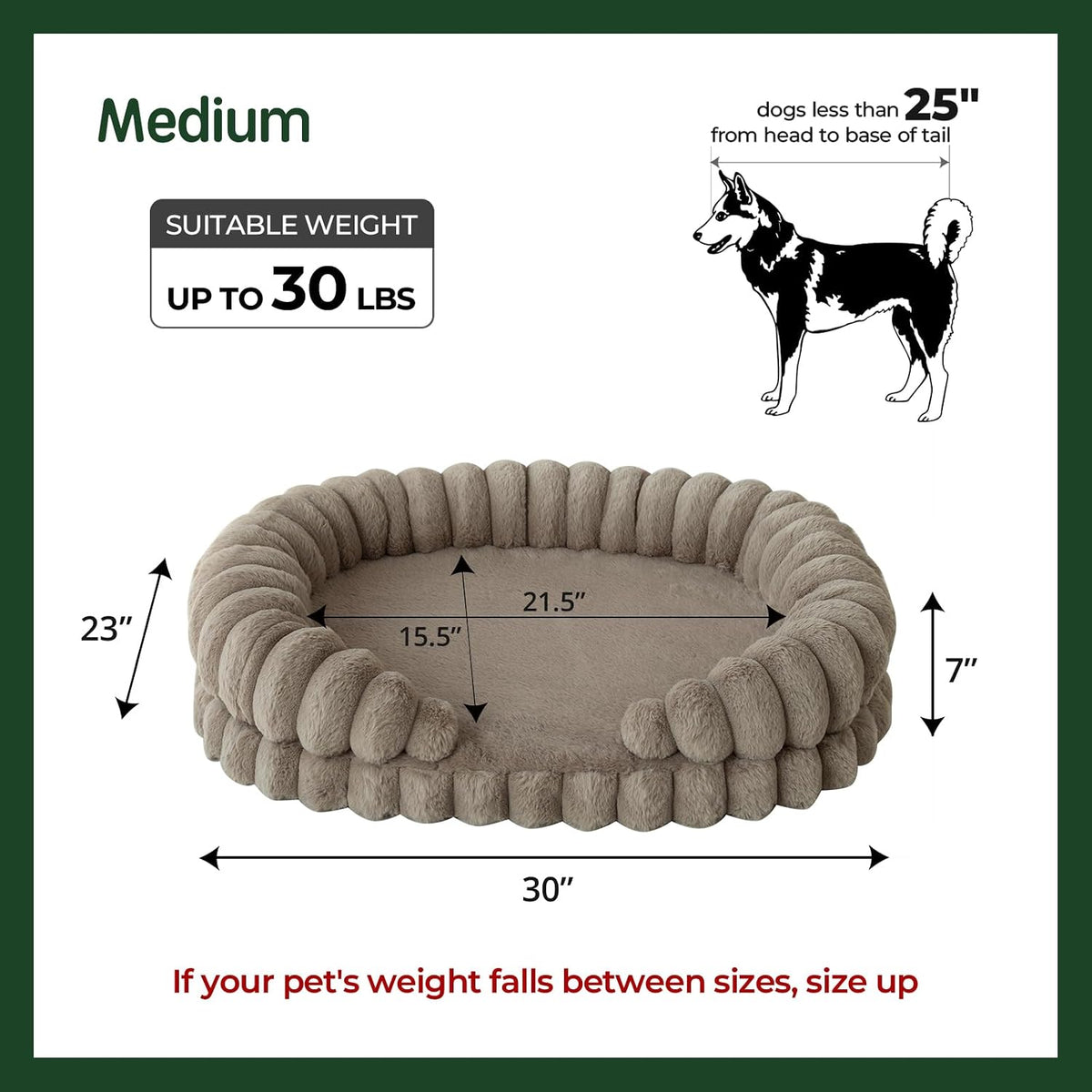 BALANCE Calming Dog Bed for Medium Sized Dogs, 30 Inches Oval Washable Pet Bed with Sides, Orthopedic Pet Couch Sofa with Non-Slip Bottom, Oatmeal