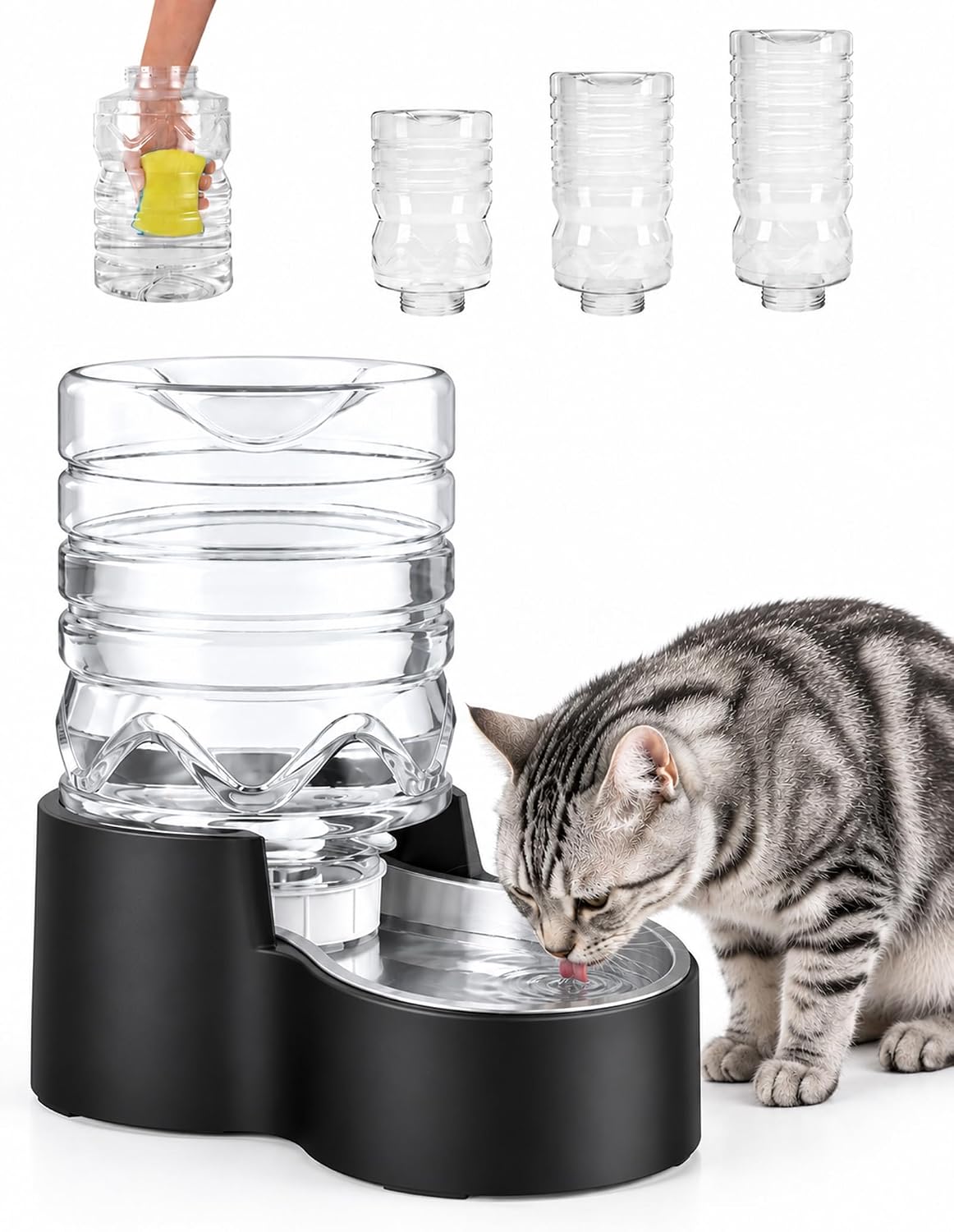 Heouvo 1.3 Gal Gravity Cat Water Dispenser, Wide-Mouth, No Filter, Black