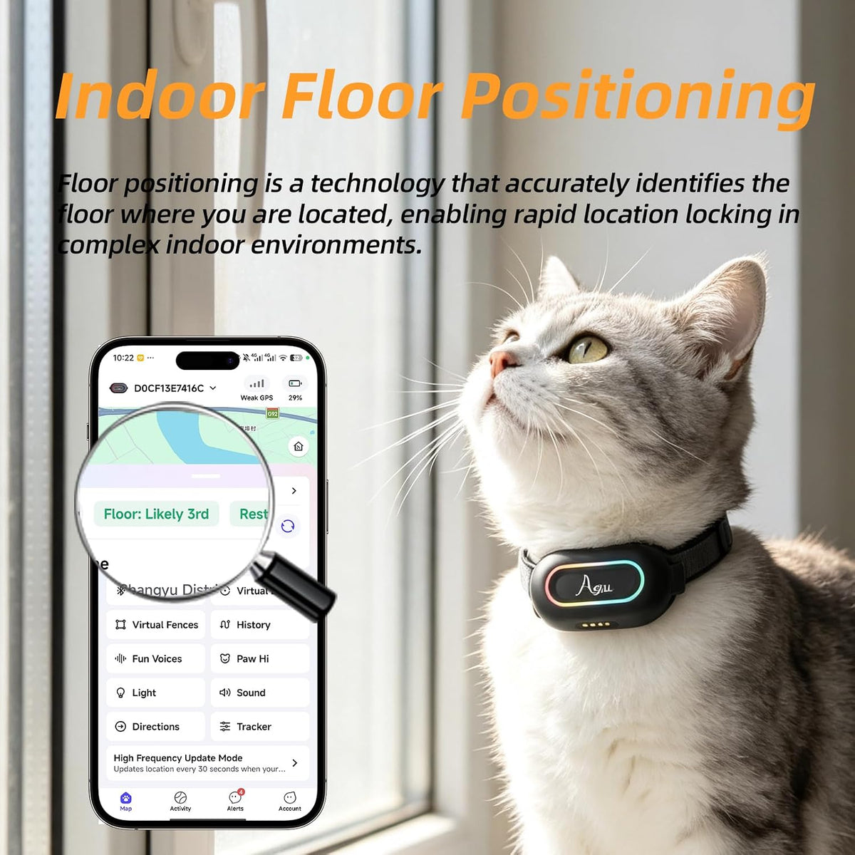 GPS Tracker for Dogs, Cats, Kids, Seniors, Cars, Luggage & Pets - Real-Time Tracking with Floor-Level Positioning, Waterproof Mini Locator with Geofence Alert, LED Light, Voice & Long Battery