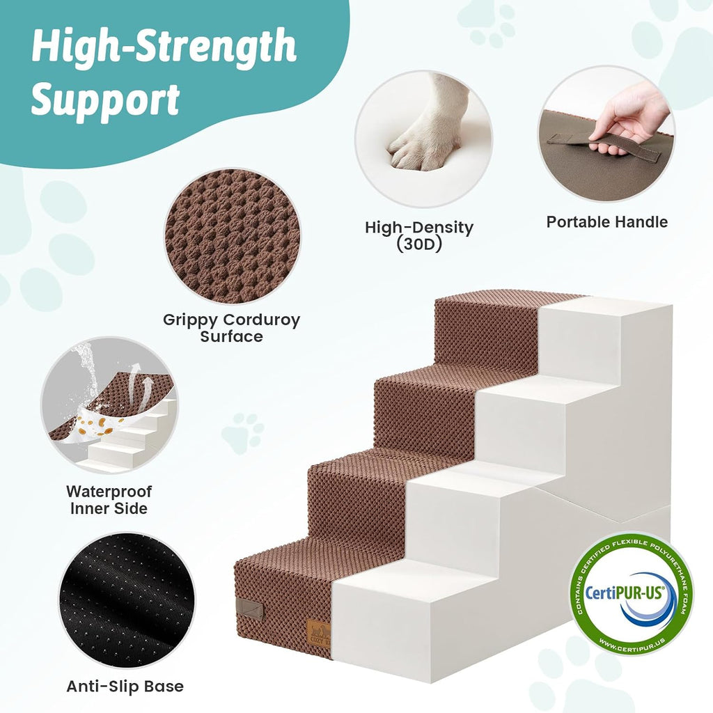 COZY KISS Dog Stairs for Small Dog, 18.9" H, 4 Step pet Step for Bed, Brown