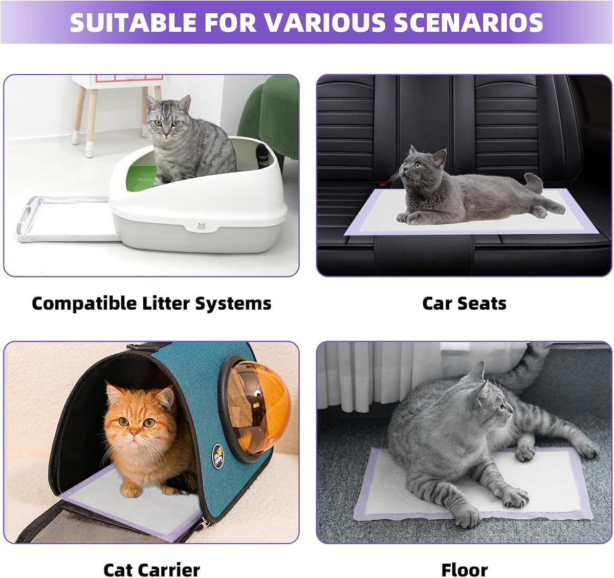 IMMCUTE Cat Pads 16.9" X 11.4", 50 Ct | Pee Pads for Cats | Thickened 6-Layer Super Absorbent Pads, Pee Pads for Tidy Cats Breeze Litter System | Cat Pee Pad for Litter Box
