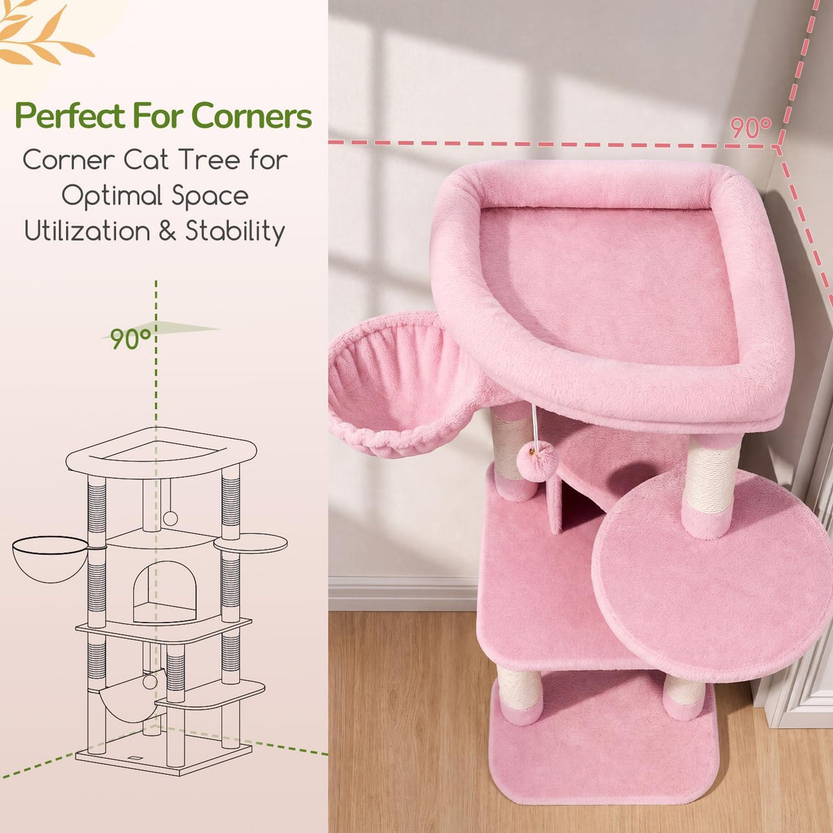 Globlazer Pink Corner Cat Tree Tower with Scratching Post, C51, Pink