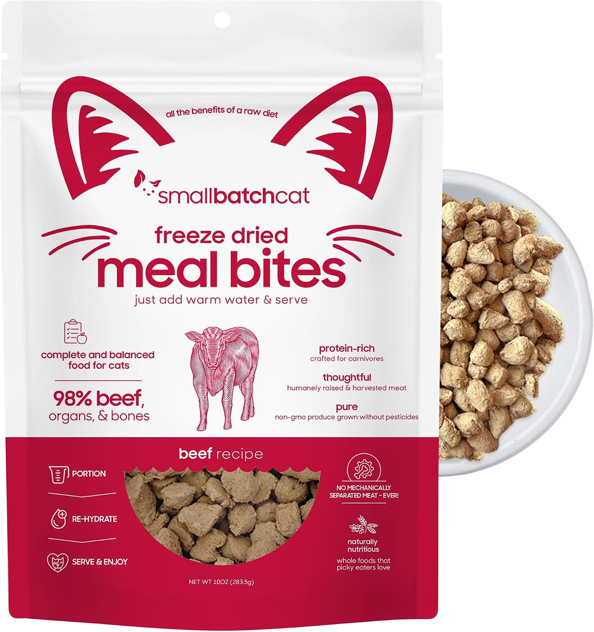 smallbatch Freeze Dried Raw Cat Food, High Protein Beef Recipe, 10 oz