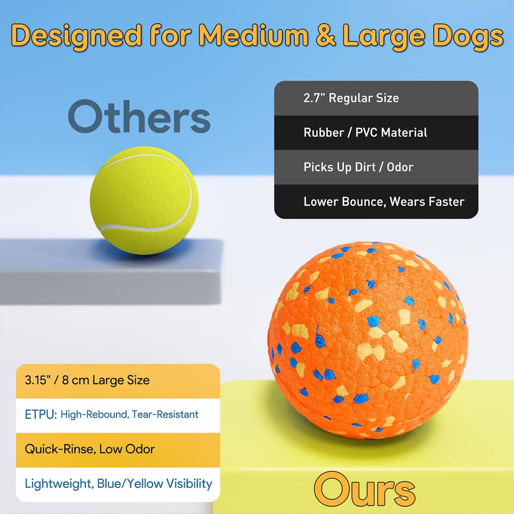 Kimee Dog Balls Tennis Balls Dog Chew Toys for Aggressive Chewers 3.15'' | 3Pcs Indestructible Dog Teething Chew Toys Floating Water Toy Fetch Ball for Large Medium Small Puppies, Indoor or Outdoor