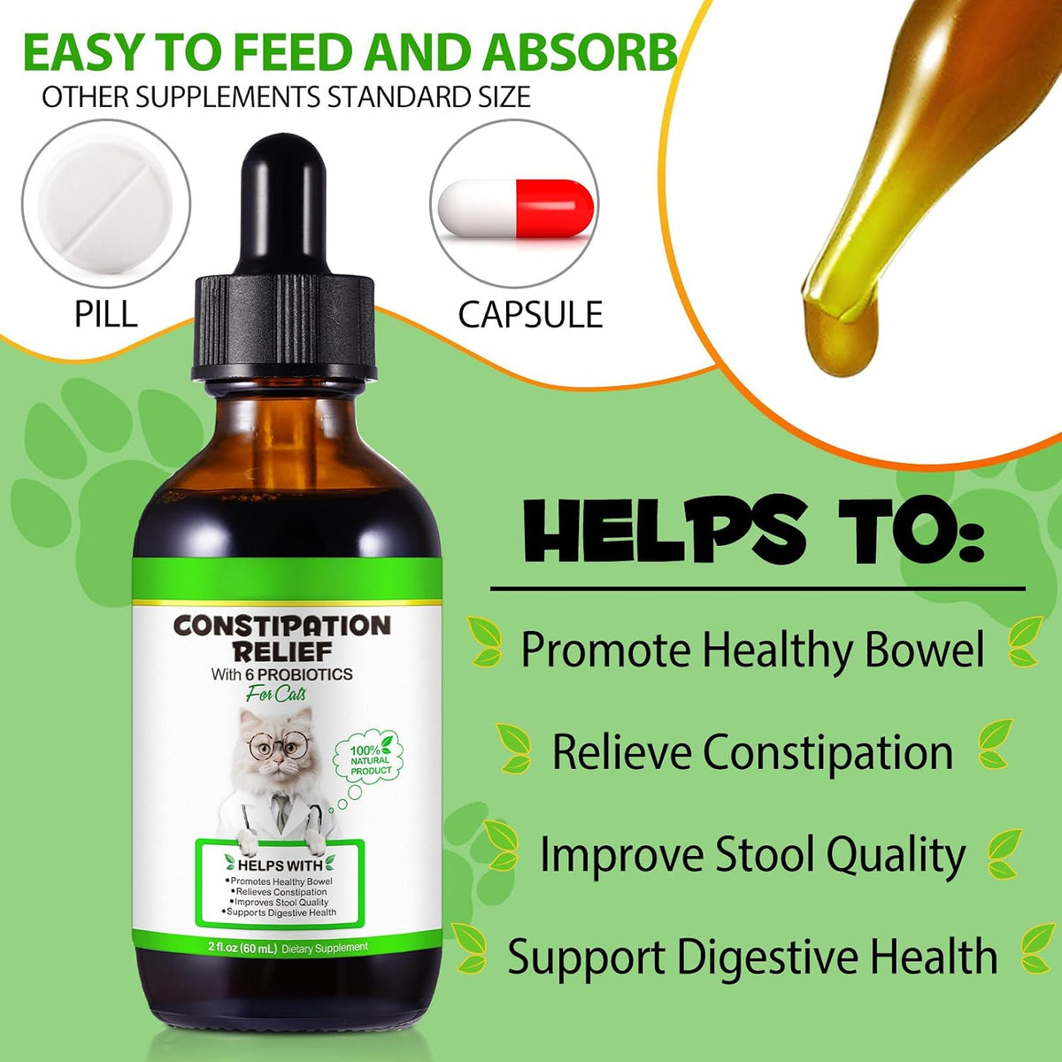 VOSIFSDIY Cat Constipation Relief, Liquid Drops Supports Laxative Relief, Cat Herbal Supplements, Stool Softener Laxative Constipation Relief, Chicken Flavour- 60ml / 2 fl.oz