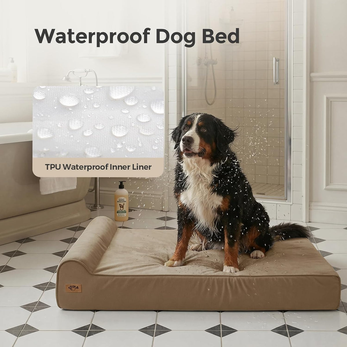 Sytopia XXL 35D Memory Foam Dog Bed for Extra Large Dogs – 7" Thick Orthopedic Pet Couch for Seniors and Big Breeds up to 150 Pounds, with Waterproof Liner & Washable Cover, 50"x 34"x 7", Brown