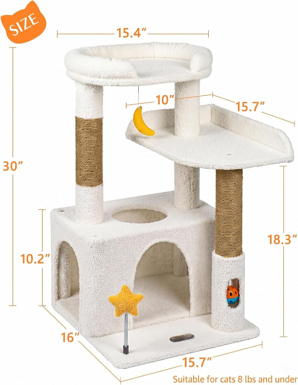 Small Cat Tree for Kittens, 30" Compact Cat Tower with Wide Base