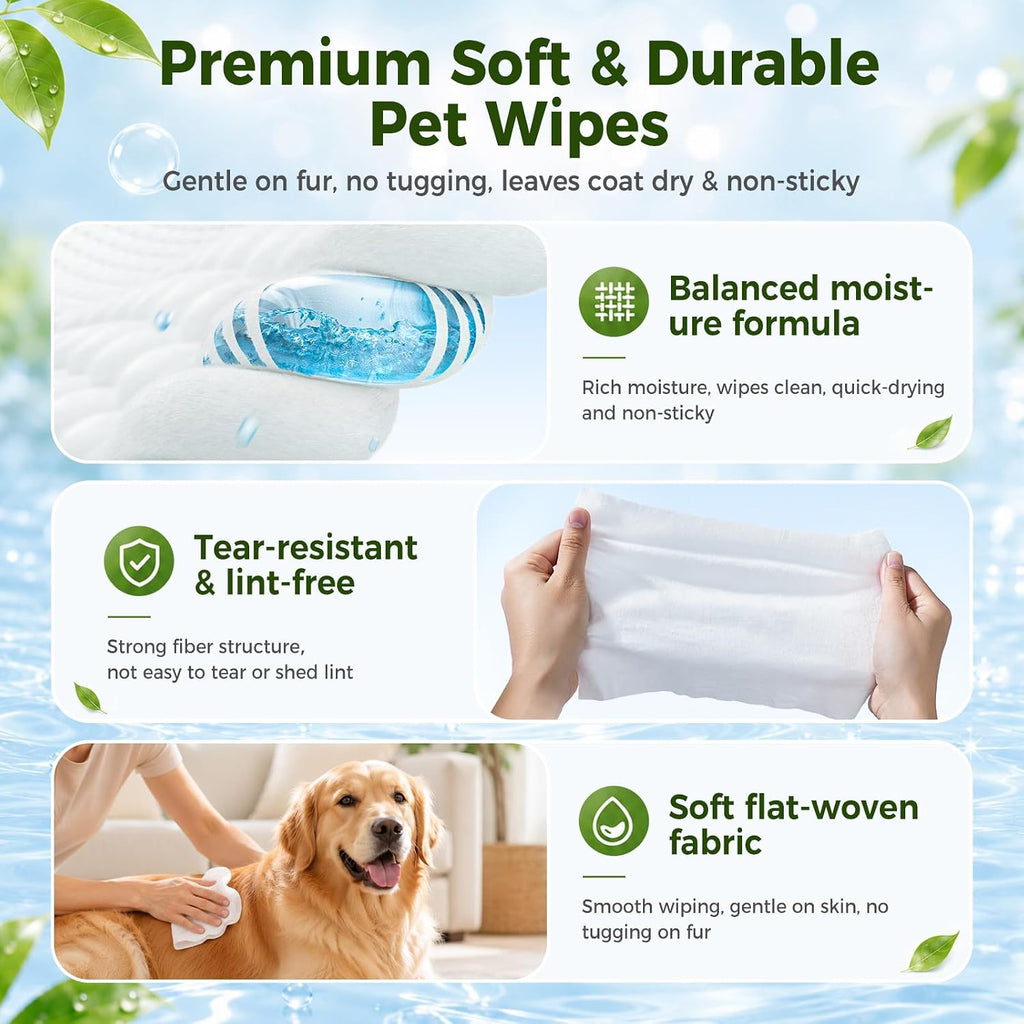 Hypoallergenic Pet Wipes for Dogs and Cats, 100 Count Unscented Dog Wipes