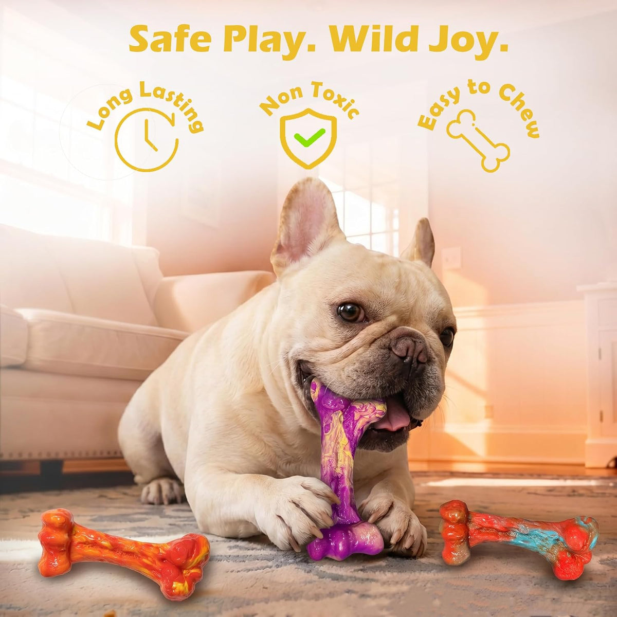 3-Pack Dog Chew Toys for Aggressive Chewers, Medium Large Breed | Indestructible Dog Bone Toys to Keep Them Busy,Dental Textured, Long Lasting,Beef Flavor