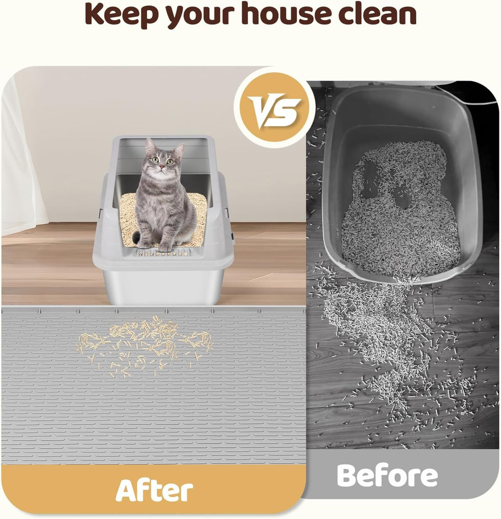 Silicone Cat Litter Mat for Litter Box 57”x40” Large Cat Mat, Light Grey | Waterproof, Non-Slip, Leak-Proof Rug Mat with Lip, Easy to Clean, Extra Large Litter Catcher Mat for Floor