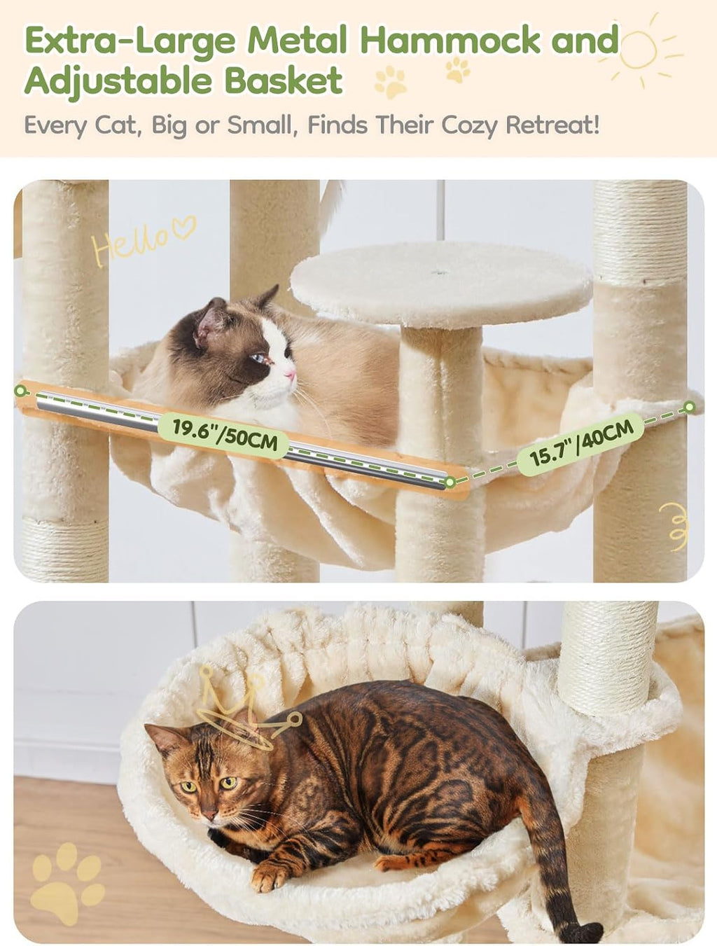 Taoqimiao Tall Cat Tree, 76In XL Cat Tower for Large Cats, 3 Padded Perches
