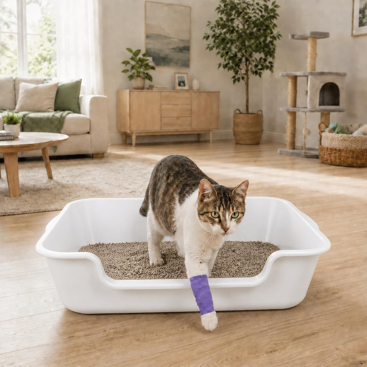 Extra Large Low Entry ABS Cat Litter Box, White, 24" L x 20" W, 2 Pack | Durable low entry litter box, non-stick, odor-free, ideal for seniors, kittens, rabbits, large cats and multi-pet homes.