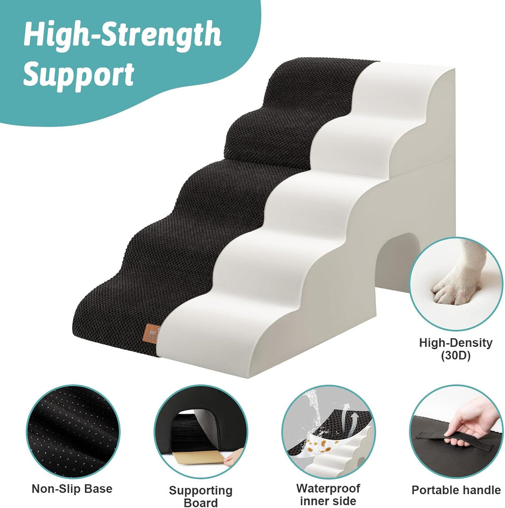 COZY KISS Extra Wide Small Dog Stairs with Tunnel, Pet Step for Bed, Black