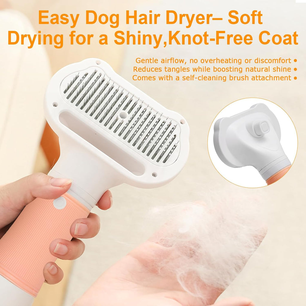 3-in-1 Pet Hair Dryer & Slicker Brush for Dogs & Cats – Portable, Professional, Adjustable Temp, Overheat Protection Dog Hair Dryer (pink)