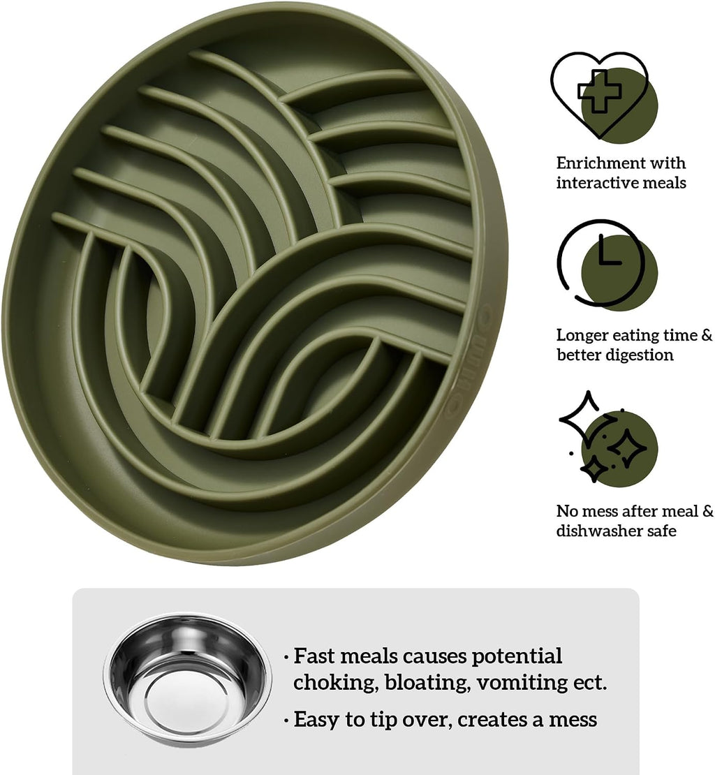 OHMO Slow Feeder Dog Bowl, 7.9" Lick Mat for Dogs, Tree of Life, Camo Green