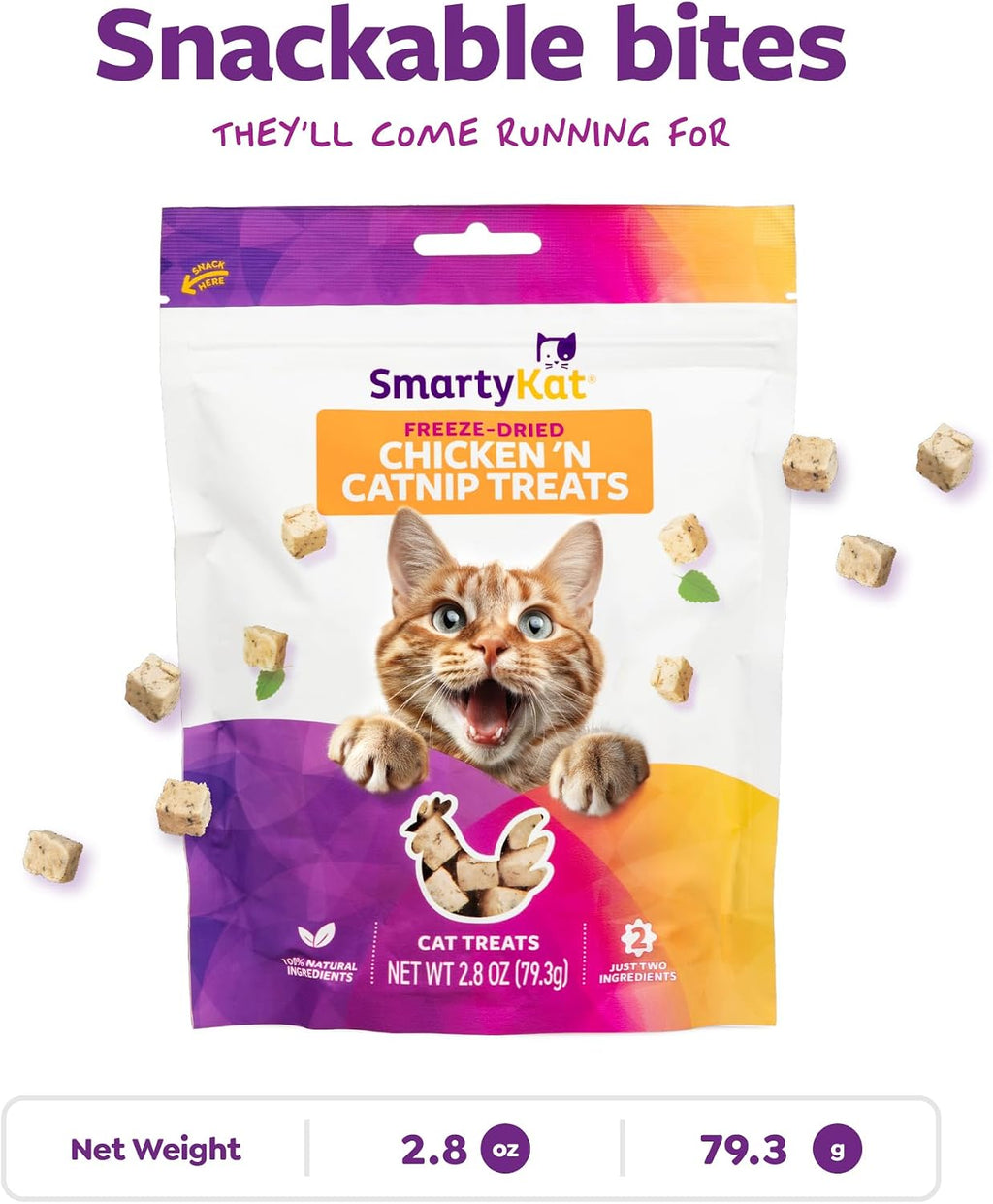 SmartyKat Freeze Dried Real Chicken & Catnip Crunchy Cube Treats for Cats, 2.8 oz Bag