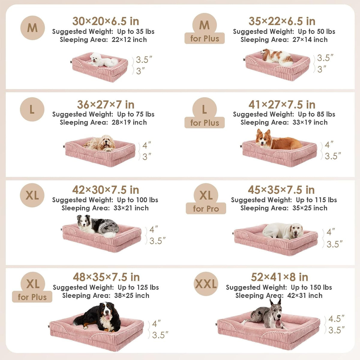 EHEYCIGA Orthopedic Dog Bed Medium Size Dogs Cats Bed 30x20 Inch, Pink